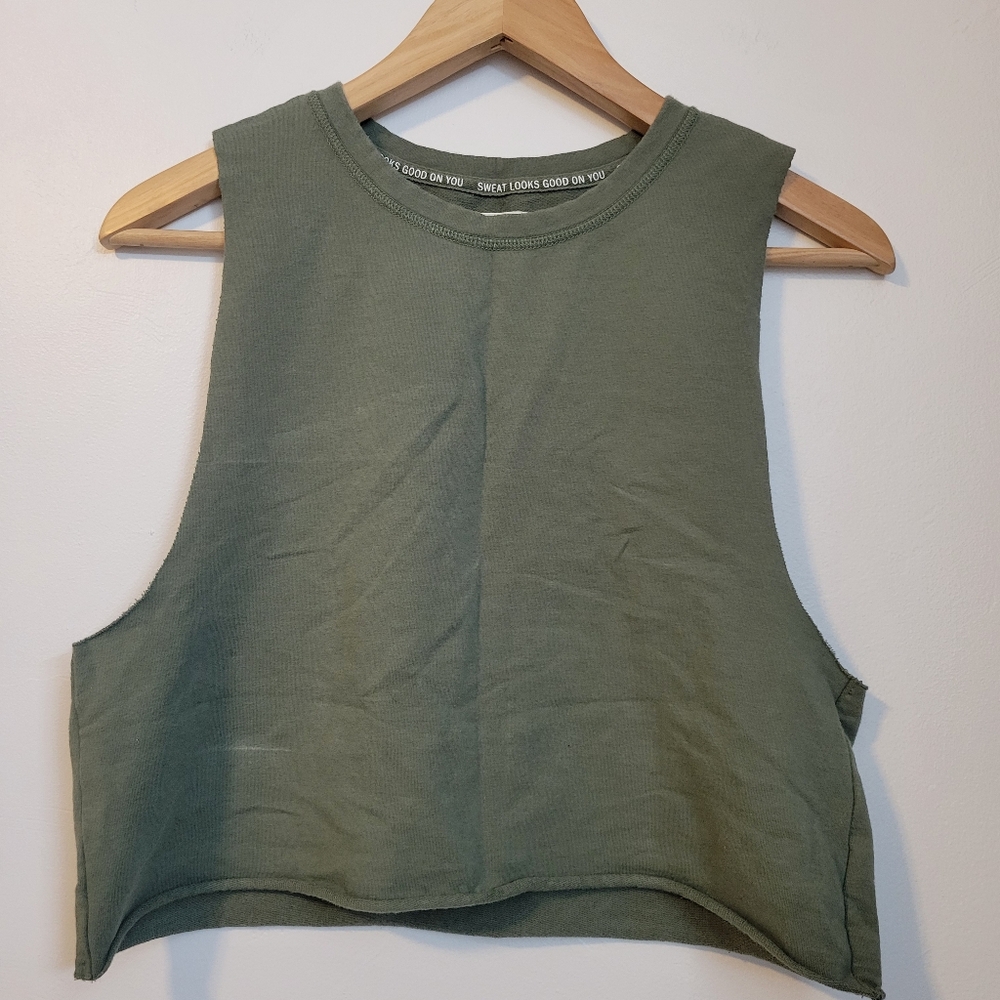 Offline by Aerie Womens Cut Off Cropped Muscle Tank Top Size XSmall Green